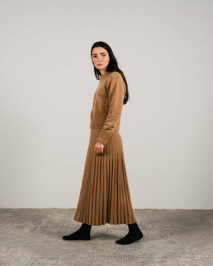 Cashmere blend pleated skirt (3D knit): Caramello