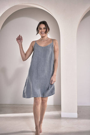 Eadie Lifestyle Linen Slip Dress Blue