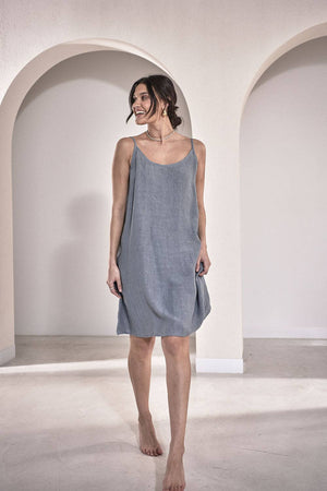 Eadie Lifestyle Linen Slip Dress Blue