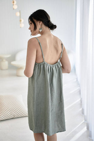 Eadie Lifestyle Linen Slip Dress Pistachio