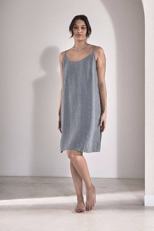 Eadie Lifestyle Linen Slip Dress Blue