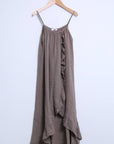 Linen Dress Maxi Ruffled Made in Italy - Taupe - One Size