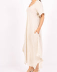 Linen Dress Maxi Bias Cut Made in Italy - Navy - One size