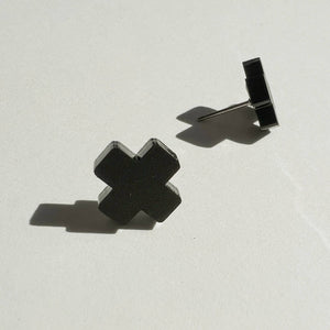 Mingled Black Cross Stud Earrings - Small Cross Earrings, Minimalist