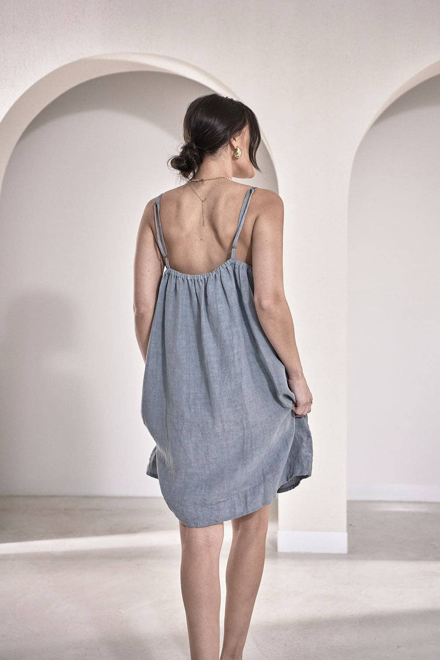 Eadie Lifestyle Linen Slip Dress Blue