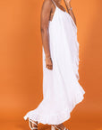 White Linen Dress Maxi Ruffled Made in Italy - One size