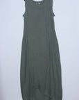 Linen Dress Sleeveless Raw Edge, Maxi Made in Italy Khaki