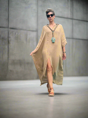 Made in Italy Resort Linen Kaftan Caramel