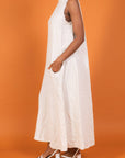 Linen Dress Maxi High Collar Made in Italy - Beige - One size