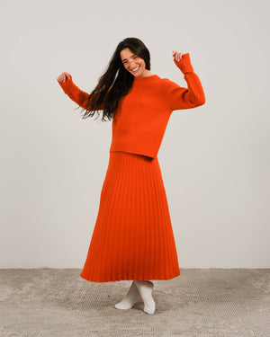 Cashmere blend pleated skirt (3D knit): Caramello