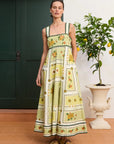 Cotton poplin midi dress: ALÉMAIS Dixie Summer Dress in [Color/Print] featuring a square neckline and contrast ric-rac trim.. LUXAMORE
