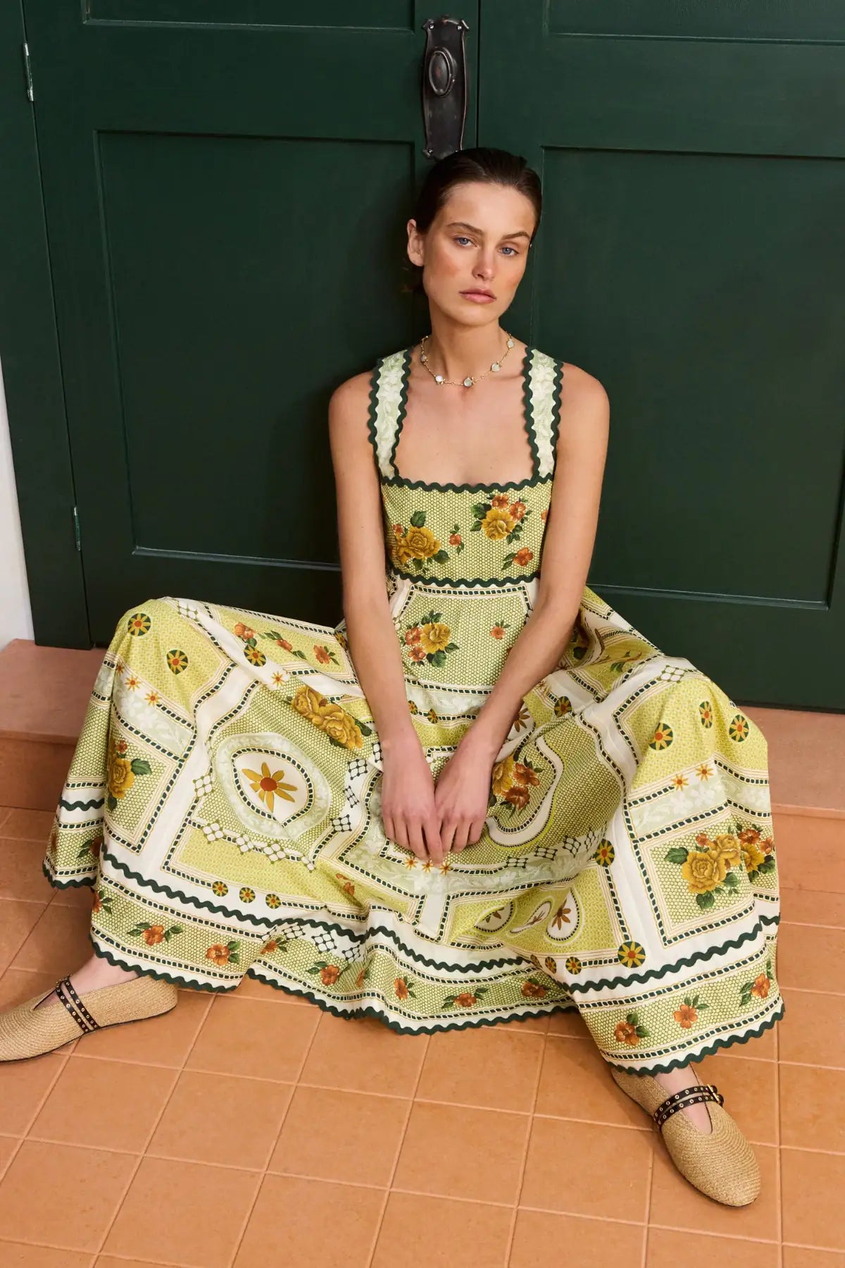 ALÉMAIS Dixie Summer Dress in citrus relaxed dynamic summer midi dress silhouette.. LUXAMORE