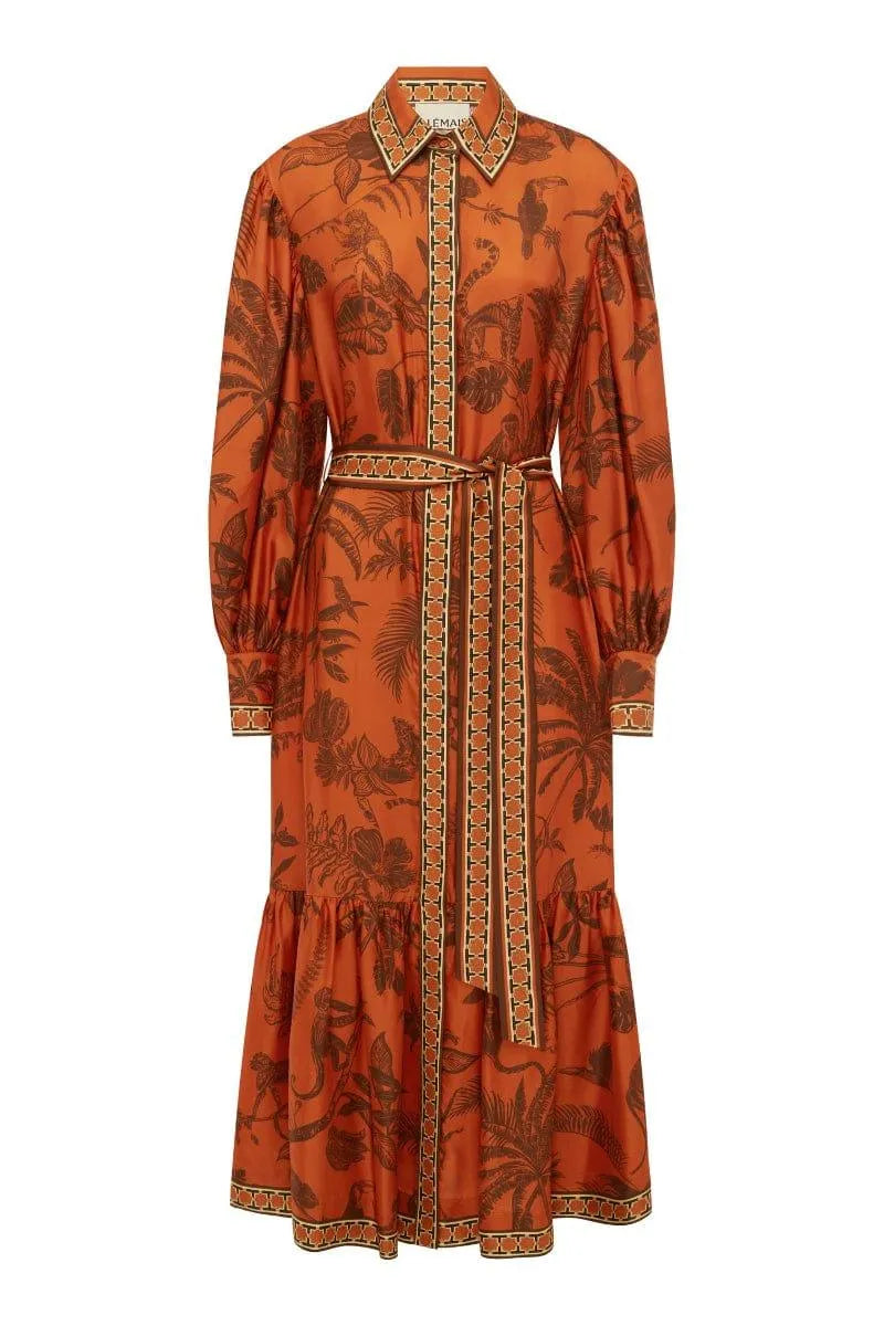 ALÉMAIS Monkey Dance Silk Shirtdress LUXAMORE  