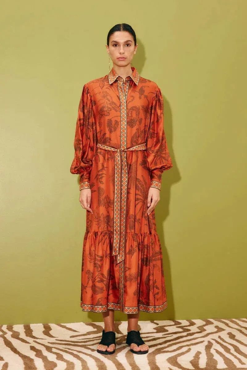 ALÉMAIS Monkey Dance Silk Shirtdress LUXAMORE  
