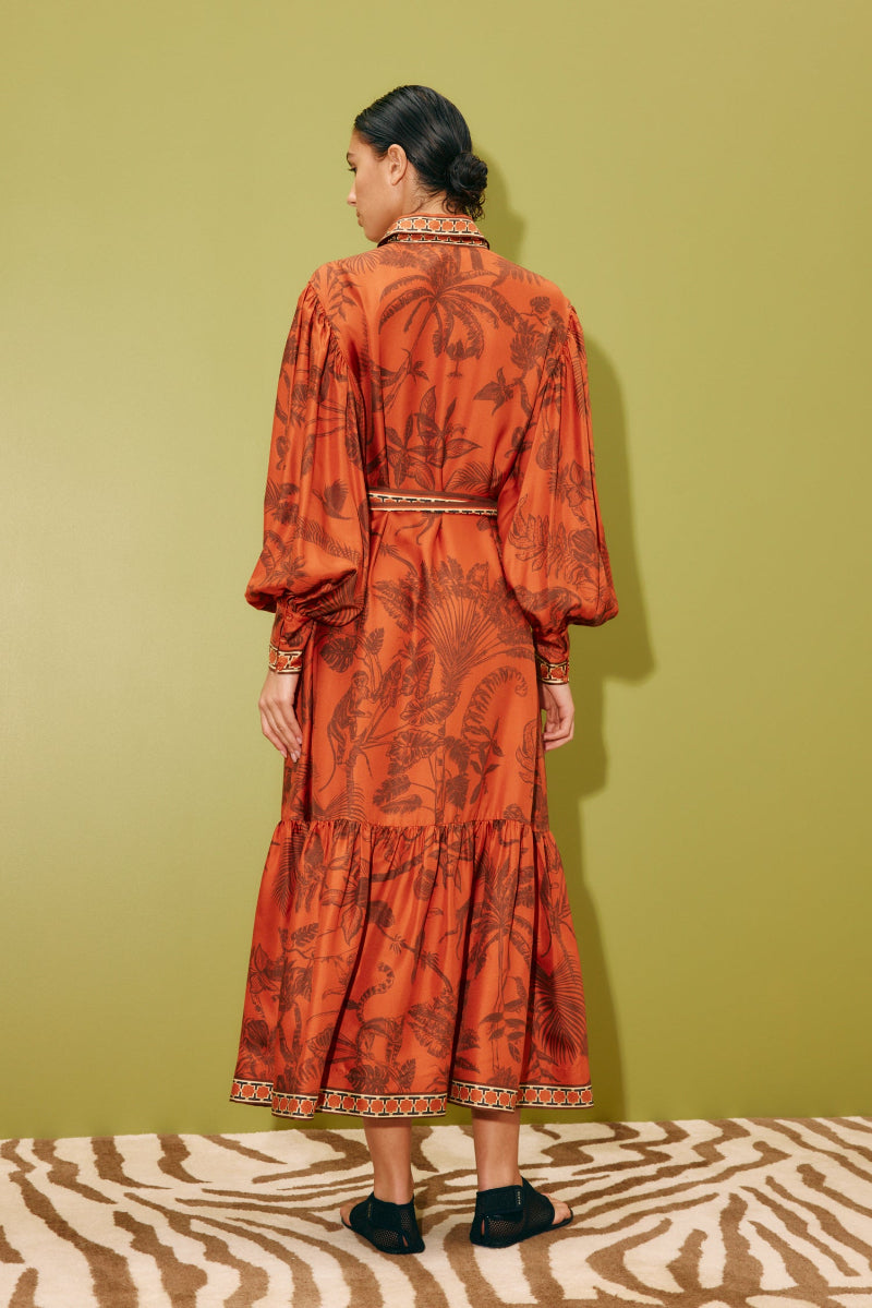 woman wearing Alemais Monkey Dance Silk Shirtdress LUXAMORE 