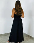 Italian Linen Wide Leg Pants Black - Made in Italy - LUXAMORE