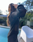 Alemais Sustainable Florence-Shirt close up worn by model LUXAMORE