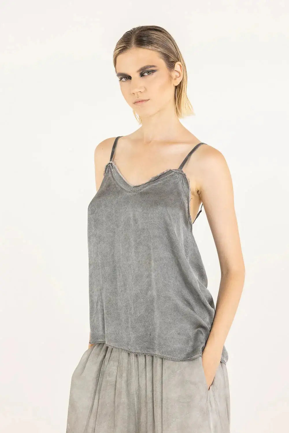Alemais Sustainable Florence-Shirt close up worn by model LUXAMORE