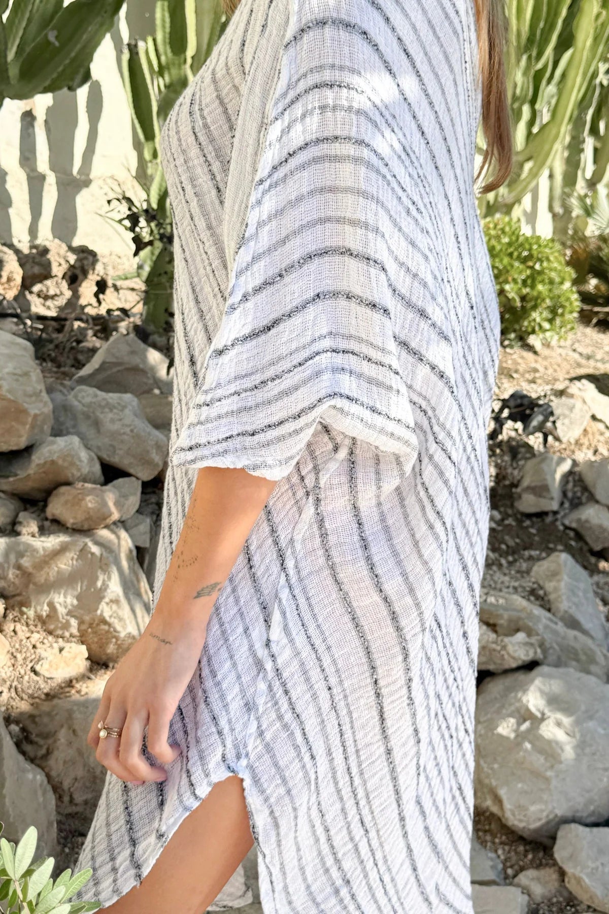 Alemais Sustainable Florence-Shirt close up worn by model LUXAMORE