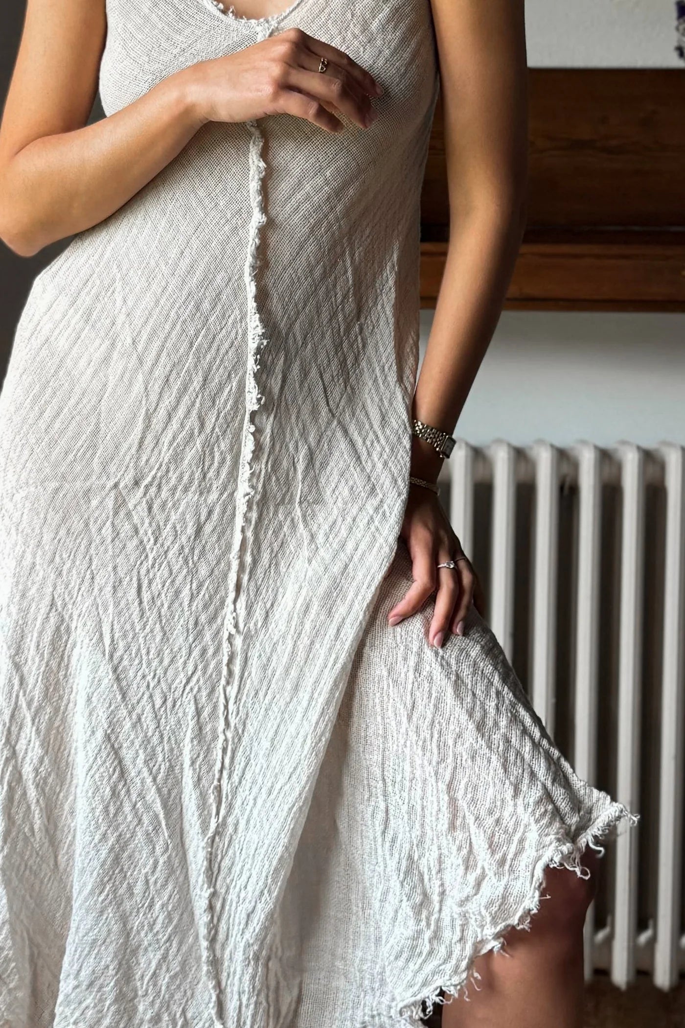 Alemais Sustainable Florence-Shirt close up worn by model LUXAMORE