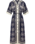 Alemais Ghost Image of Sustainable Banderra Linen Shirtdress. LUXAMORE