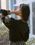 Cotton peasant blouse: Boho Verona Black & White Embroidered Shirt featuring traditional monochrome needlework