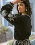 Cotton peasant blouse: Boho Verona Black & White Embroidered Shirt featuring traditional monochrome needlework