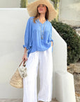 Bypias Alice Linen Shirt - Blue LUXAMORE  