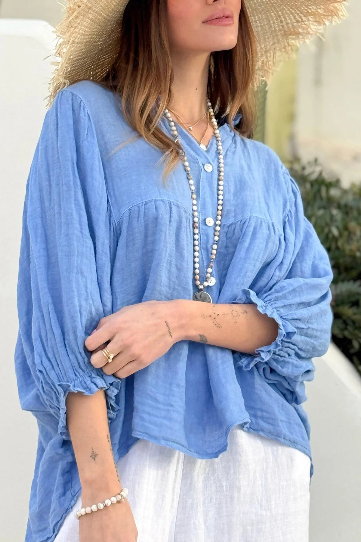 Bypias Alice Linen Shirt - Blue LUXAMORE  