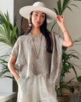 Bypias Delphie Embroidered Linen Blouse - Taupe LUXAMORE  