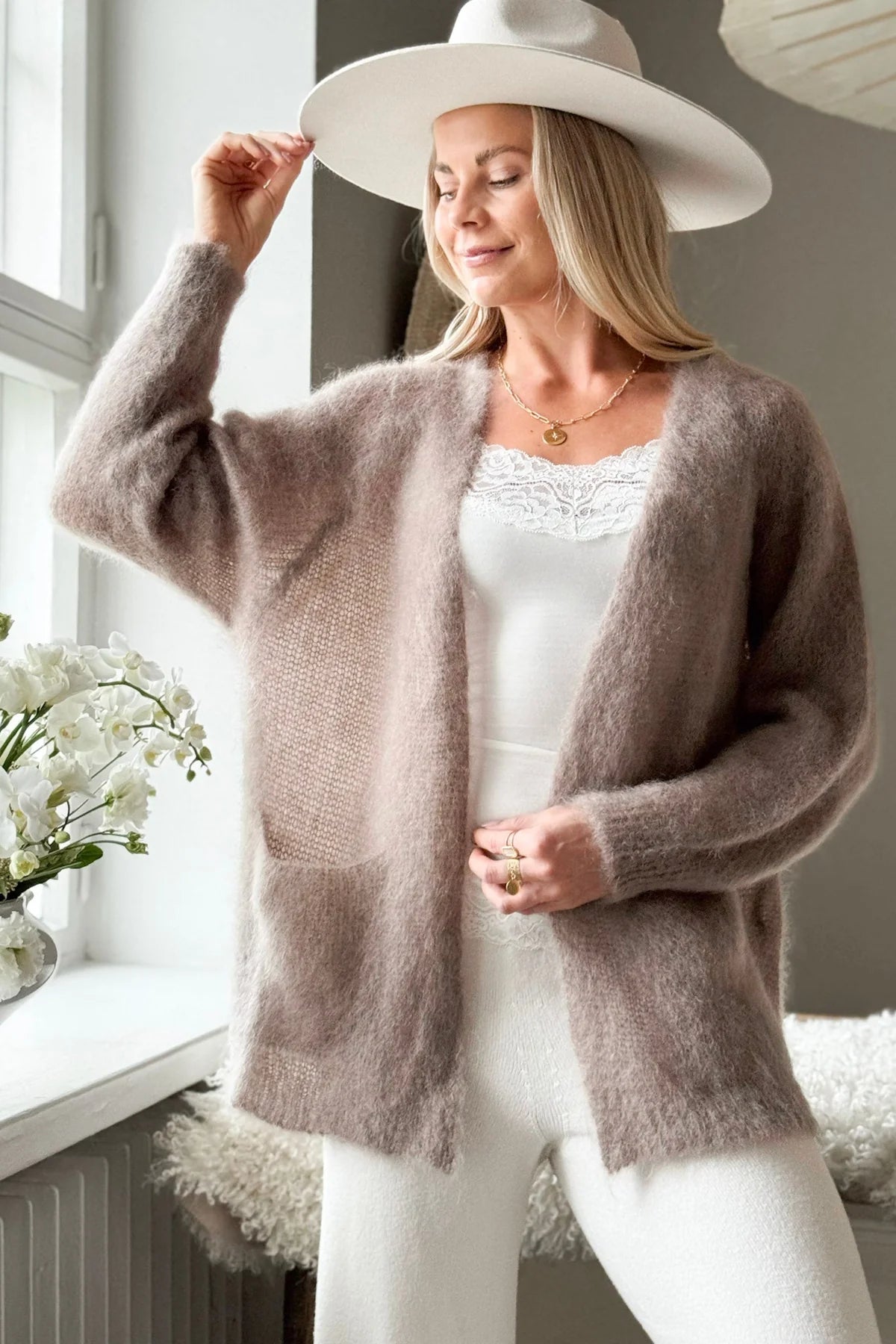 Bypias Gentleness Mohair Cardigan - Taupe LUXAMORE  