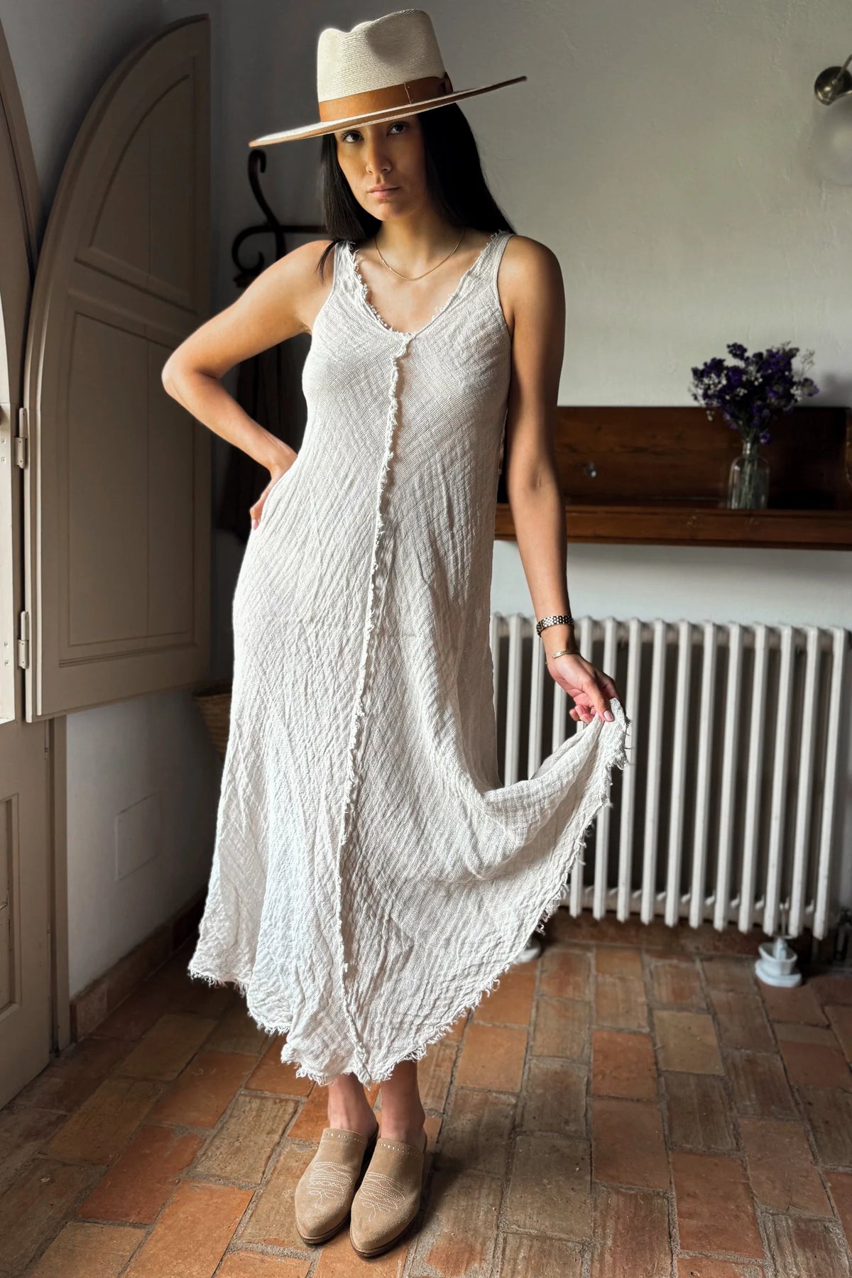 Bypias Oasis Linen Dress - Sand Reduced impact LUXAMORE