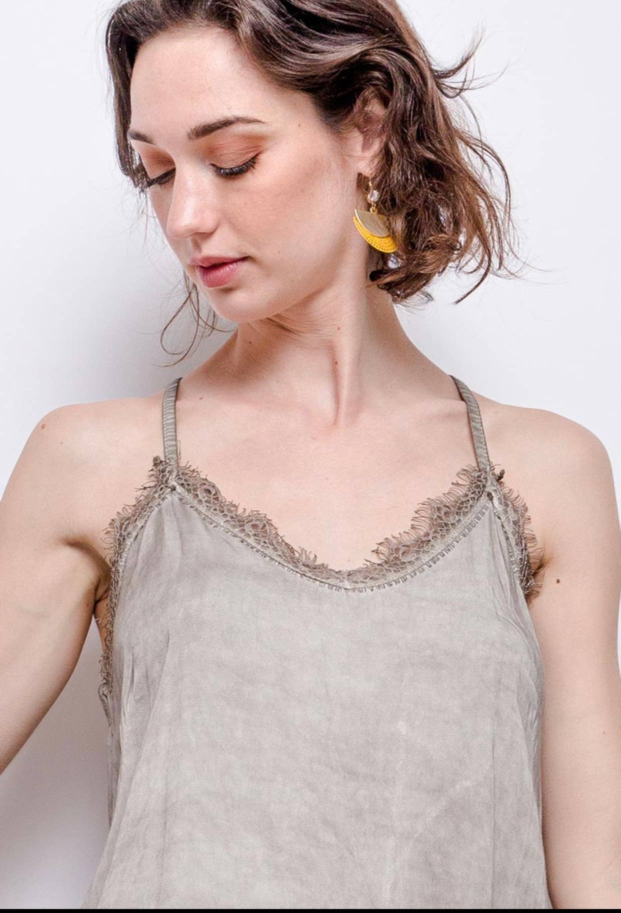 woman wearing Cami Made in Italy Taupe LUXAMORE 