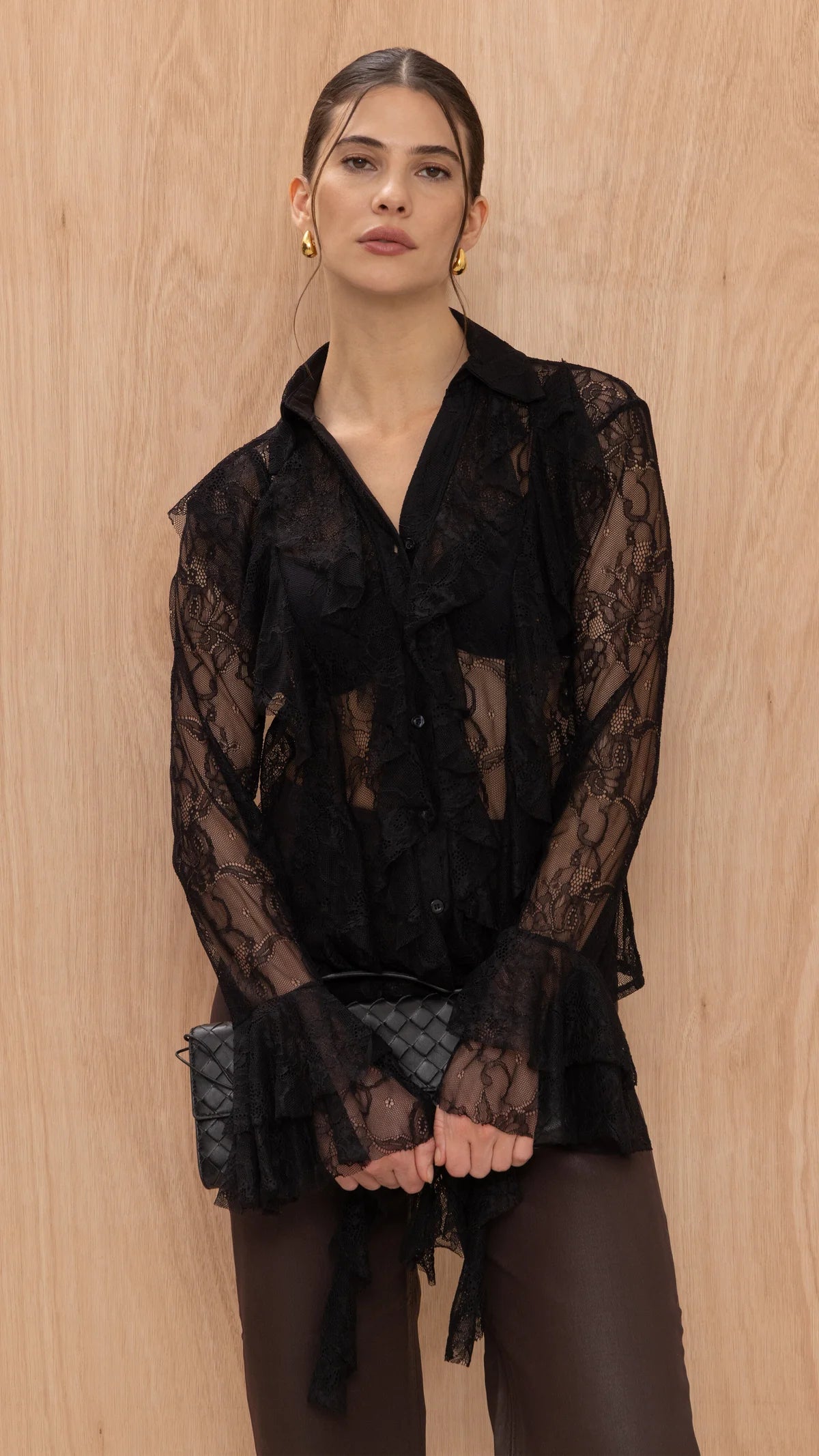 Charli - Lily Lace Shirt - Black Sustainable LUXAMORE