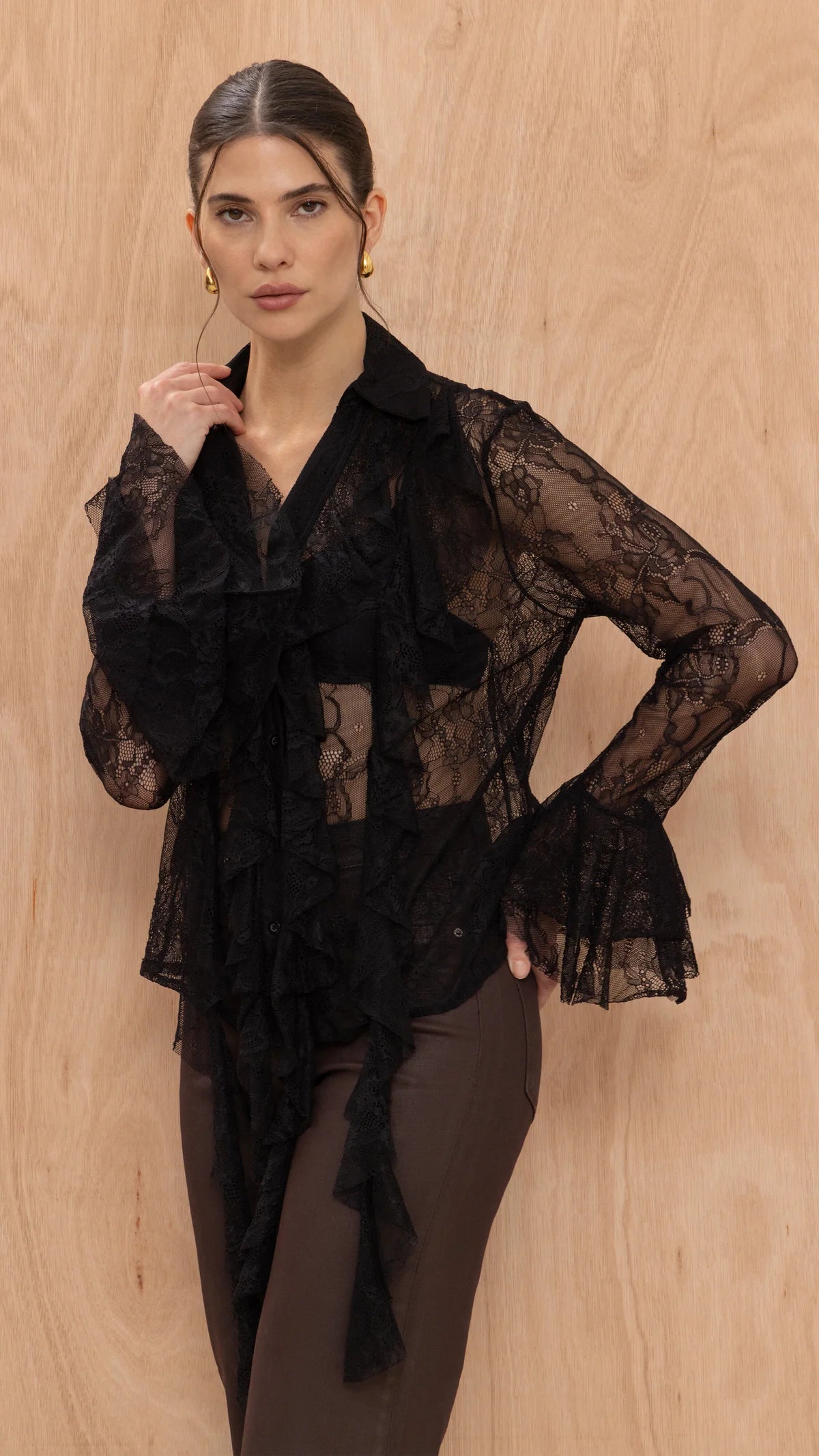 Charli - Lily Lace Shirt - Black Sustainable LUXAMORE