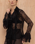 Charli - Lily Lace Shirt - Black Sustainable LUXAMORE