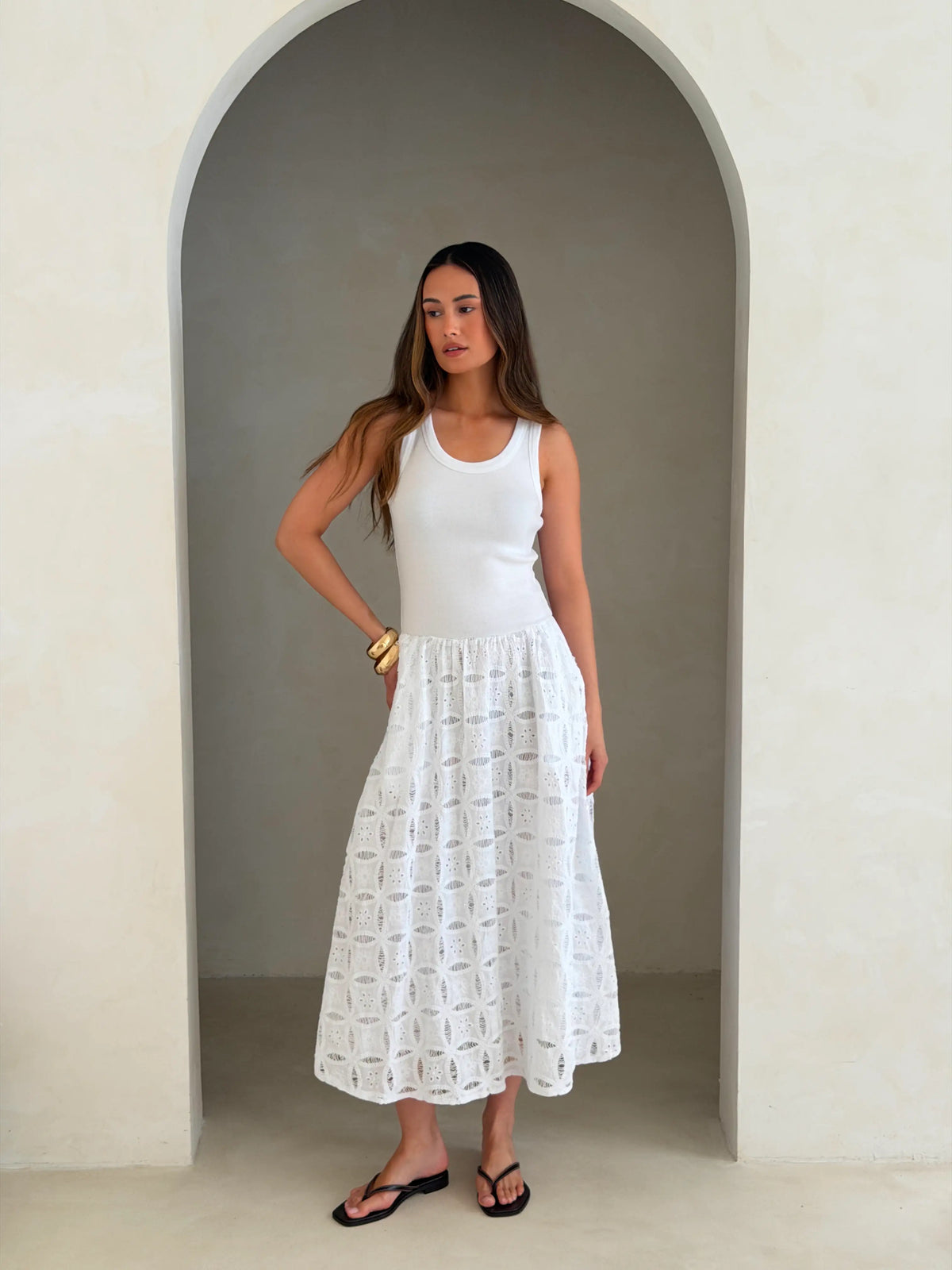 Charli - Melanie Cotton Dress - White Reduced impact LUXAMORE