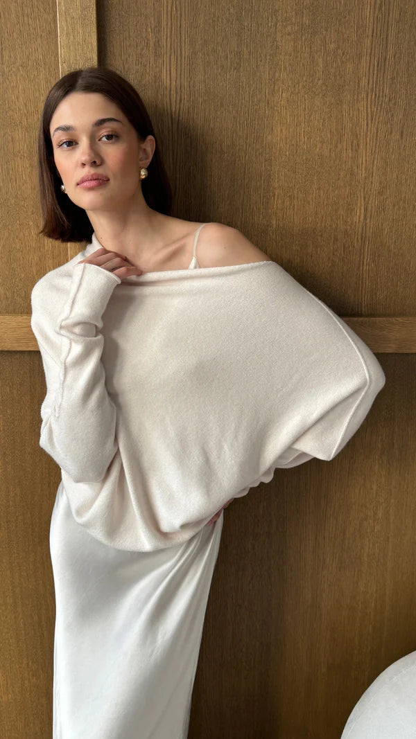 Charli - Natalie Asymmetric Knit Sweater - Ivory LUXAMORE  
