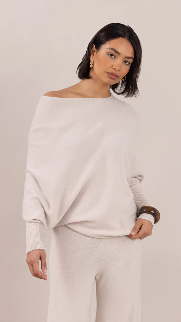 Charli - Natalie Asymmetric Knit Sweater - Ivory LUXAMORE  