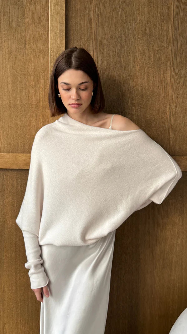 Charli - Natalie Asymmetric Sweater - Ivory LUXAMORE  