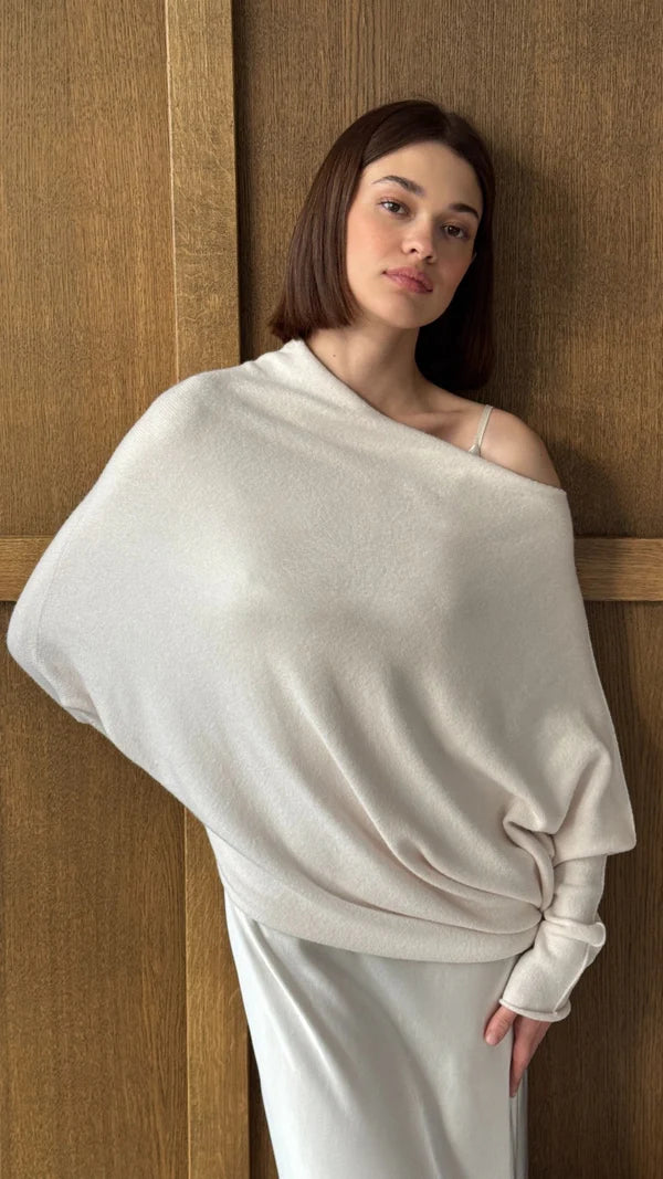 Charli - Natalie Asymmetric Sweater - Ivory LUXAMORE  