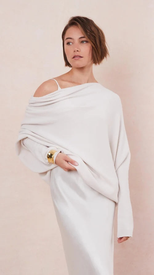 Charli - Natalie Asymmetric Sweater - Ivory LUXAMORE  