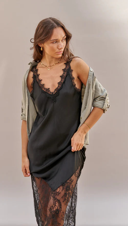 Charli - Solange Slip Dress - Black LUXAMORE  