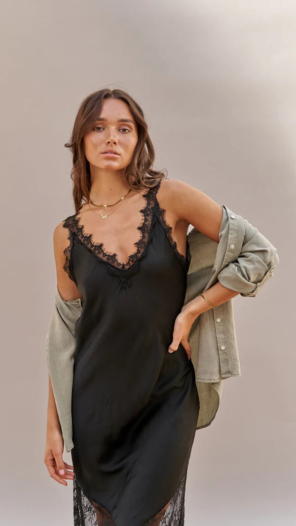 Charli - Solange Slip Dress - Black LUXAMORE  