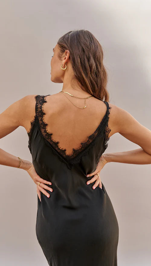 Charli - Solange Slip Dress - Black LUXAMORE  