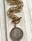 Coin necklace boutique jewelry crystal handmade mixed metal LUXAMORE  