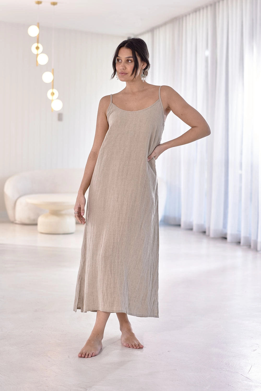 Eadie Lifestyle Linen Dress Natural - LUXAMORE -Dress-Eadie Lifestyle Linen Dress Natural. Made from 100% European linen, features a flattering scoop neckline, adjustable straps, and a relaxed fit. Shop now!
