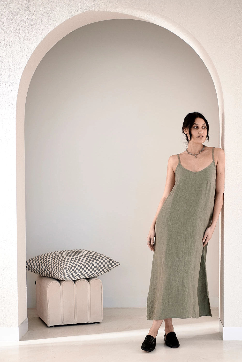 Eadie Lifestyle Linen Dress Pistachio - LUXAMORE -Dress-Eadie Lifestyle Linen Dress Pistachio. Made from 100% European linen, features a flattering scoop neckline, adjustable straps, and a relaxed fit. Shop now!