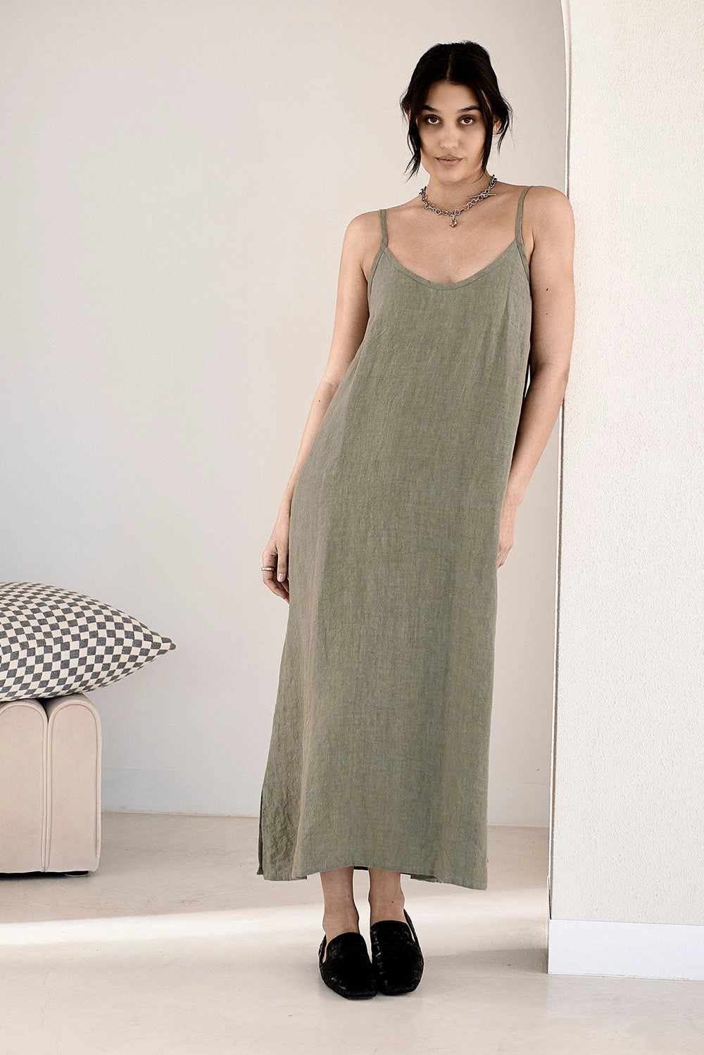 Eadie Lifestyle Linen Dress Pistachio - LUXAMORE -Dress-Eadie Lifestyle Linen Dress Pistachio. Made from 100% European linen, features a flattering scoop neckline, adjustable straps, and a relaxed fit. Shop now!