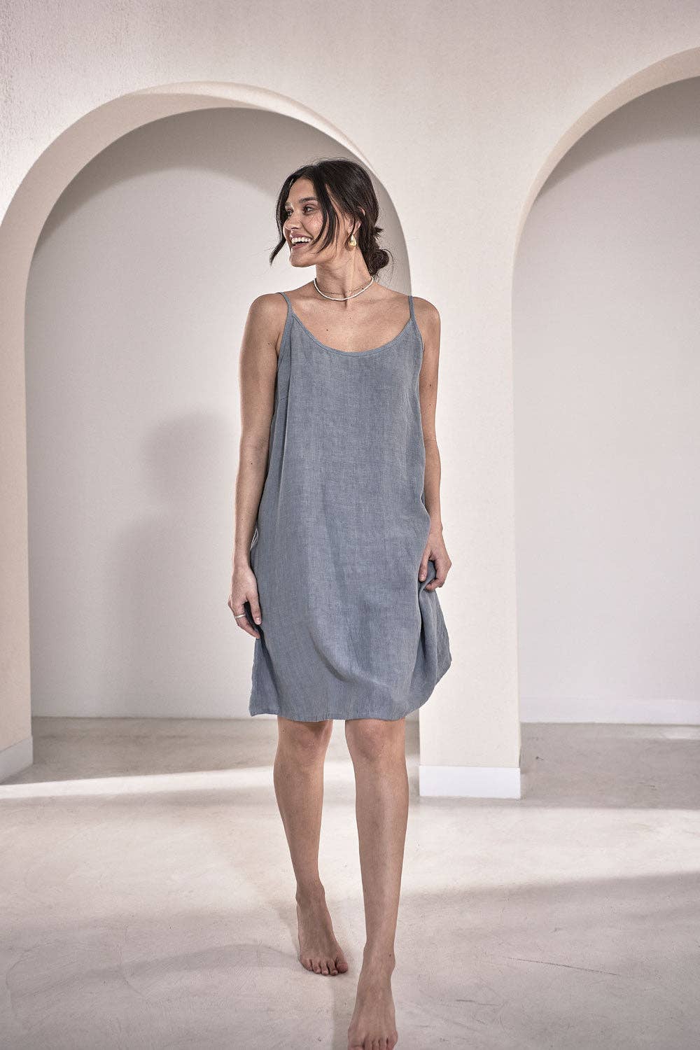 Eadie Lifestyle Linen Slip Dress Blue - LUXAMORE -Dress-Eadie Lifestyle Linen Slip Dress Blue. Made from 100% European linen, features a flattering scoop neckline, adjustable straps, and a relaxed fit. Shop now!